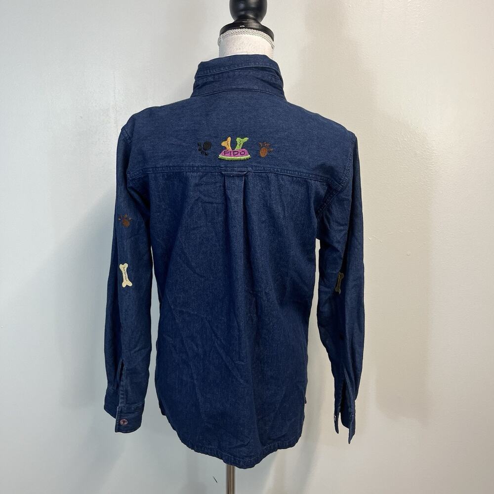 The Quacker Factory Denim Jean Shirt size Small Dogs Dalmatian Embroidery Beads - Picture 10 of 11